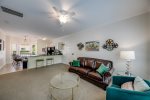 Living room with view of kitchen